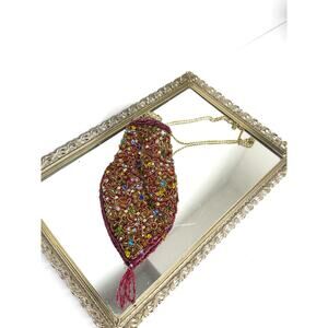 RARE Vintage India Beaded Bag Gold Brass Filigree Top handle